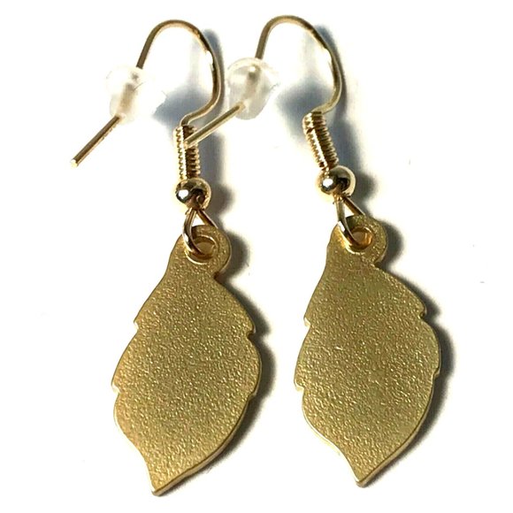 Gold Fall Leaf Earrings Autumn Tree Leaves Thanksgiving Halloween Harvest Plated - Picture 2 of 8